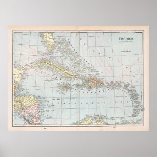 Old Caribbean Map (1901) Vintage West Indies Atlas Poster