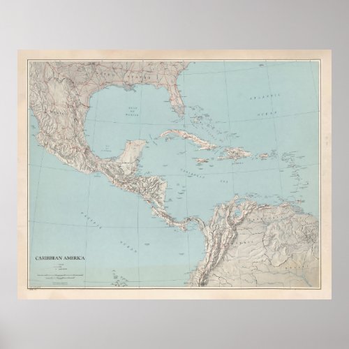 Old Caribbean Map 1961 Vintage West Indies Atlas Poster