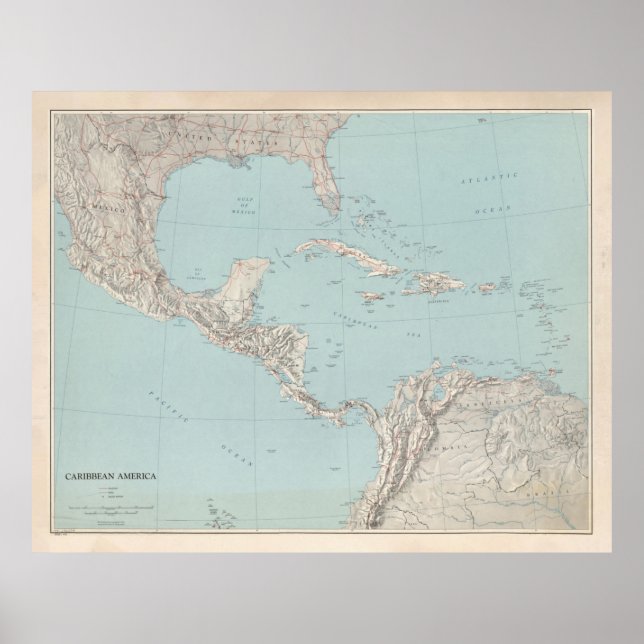 Old Caribbean Map (1961) Vintage West Indies Atlas Poster (Front)