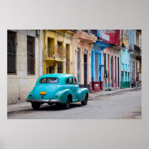 Old cars on the Havana streets Poster