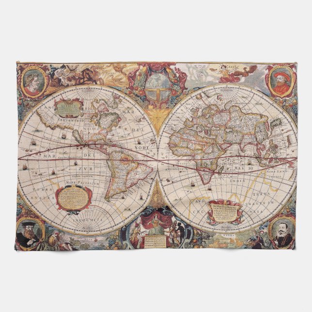 Old Cartographic Map Kitchen Towel (Horizontal)