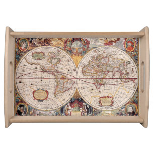 Old Cartographic Map Serving Tray