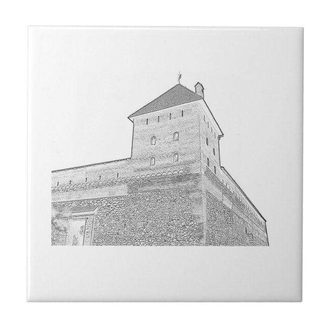 Old Castle Architecture Sketch Ceramic Tile (Front)