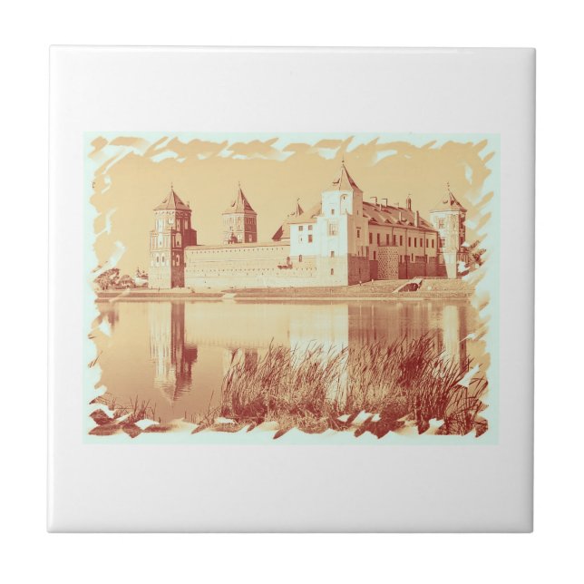 Old Castle Architecture Sketch Ceramic Tile (Front)
