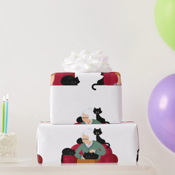 Old Cat Lady Wrapping Paper by spudcreative at Zazzle