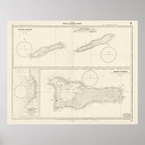 Old Cayman Islands Map 1880 Vintage Caymanian  Poster