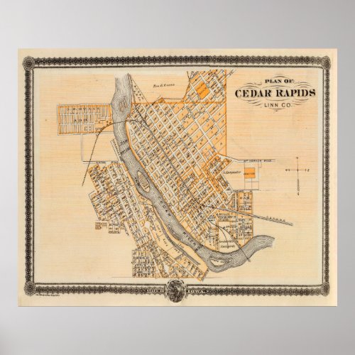 Old Cedar Rapids IA Map 1875  Poster