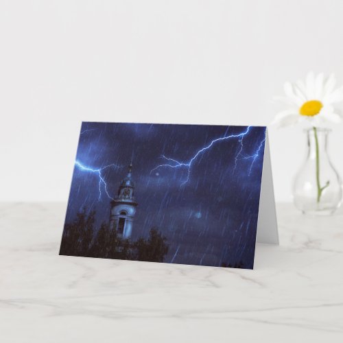 Old chapel and thunderstorm card
