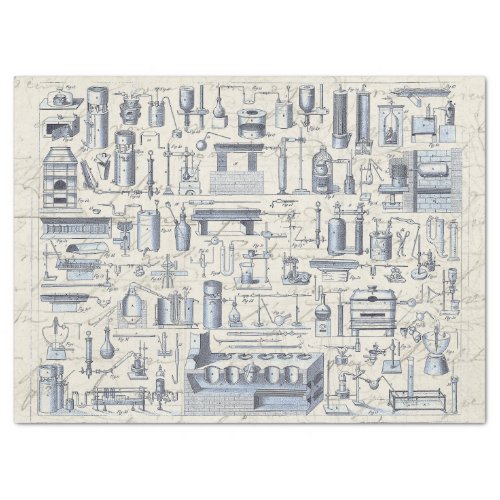 OLD CHEMISTRY LAB IN VINTAGE BLUE WITH LAB SCRIPT TISSUE PAPER