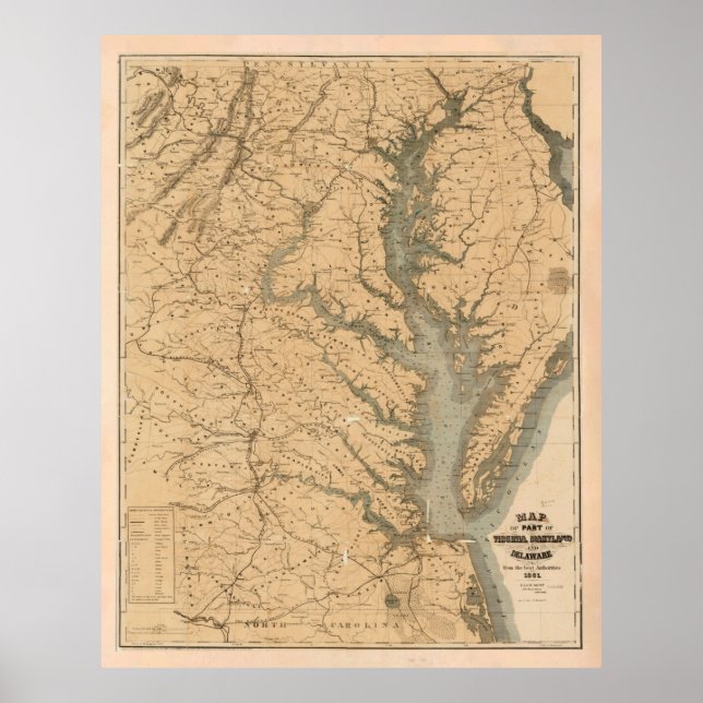 Old Chesapeake Bay Map (1861) Vintage Coastal VA Poster (Front)