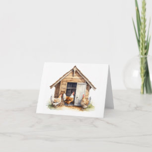 Old Chicken Coop with Chickens BLANK Card