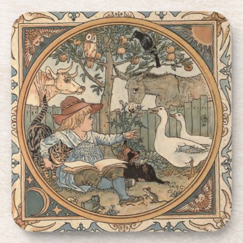 Old Childrens Book Illustration Beverage Coaster