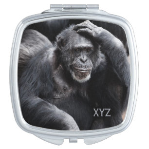 Old Chimpanzee custom monogram pocket mirror