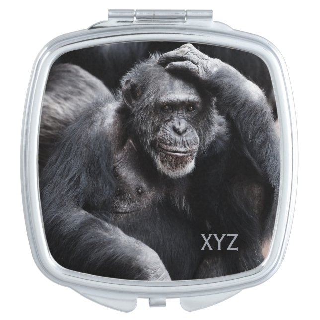 Old Chimpanzee custom monogram pocket mirror (Front)