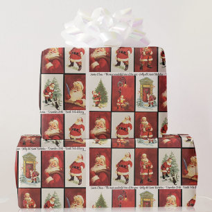 Old Christmas Cards Santa Claus Personalize Text Wrapping Paper