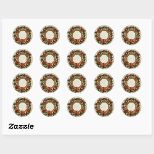 Old Christmas Wreath ToFrom Round Stickers
