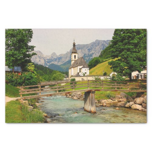 Old Church and Bridge in Bavaria Germany  Tissue Paper