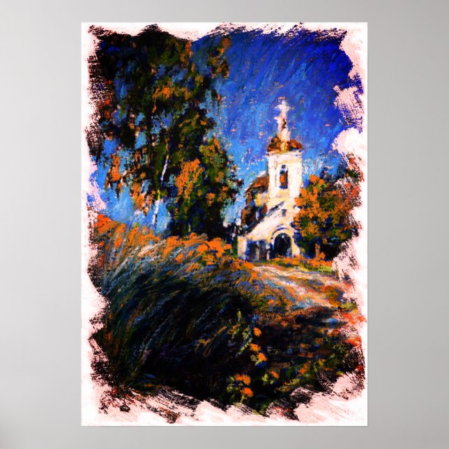Old Church in Slotino Village, Moscow, Russia Poster (Front)