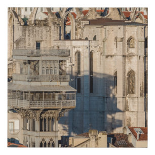 Old city of Lisbon with view tower and church ruin Faux Canvas Print