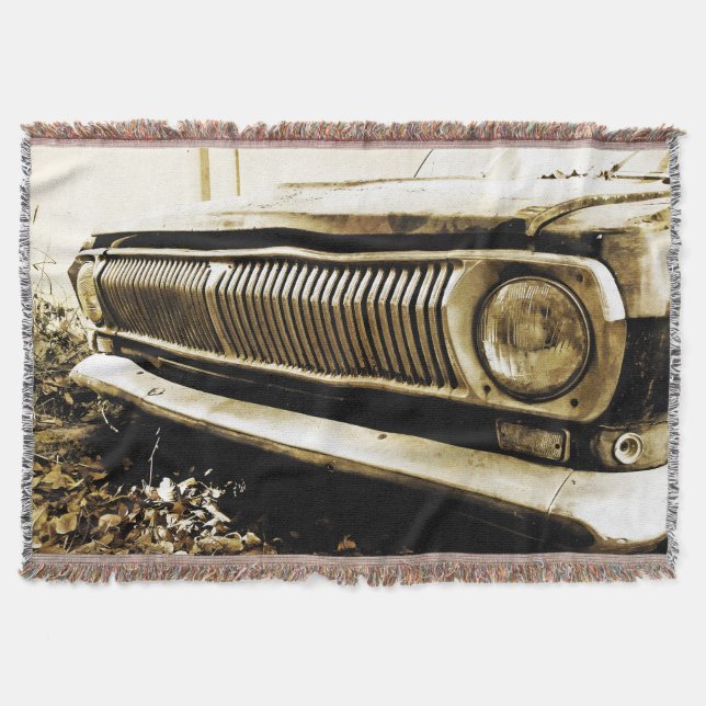 Old Classic Car Headlights Throw Blanket (Front)
