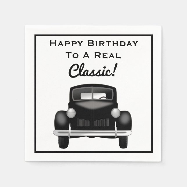 Old Classic Car Over the Hill Happy Birthday Napkins (Front)