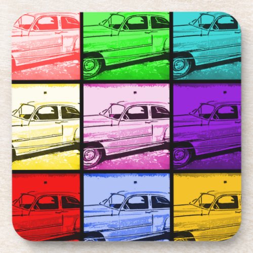 Old Classic Car Watercolor Pop Art Print Coaster