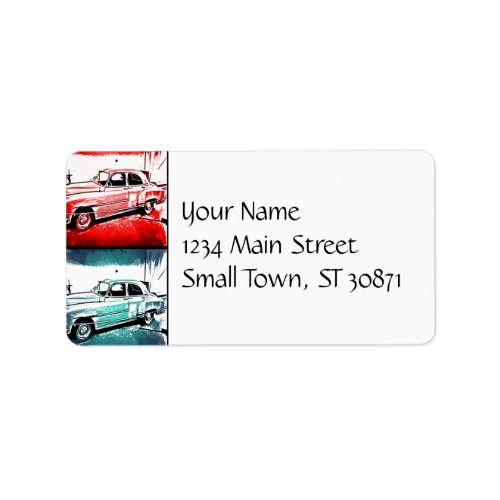 Old Classic Car Watercolor Pop Art Print Label