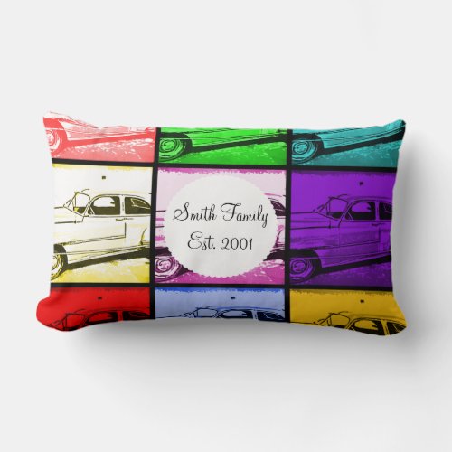 Old Classic Car Watercolor Pop Art Print Lumbar Pillow