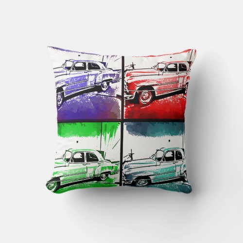 Old Classic Car Watercolor Pop Art Print Throw Pillow