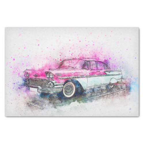 Old Classic Chevrolet Car Watercolor Decoupage Tissue Paper