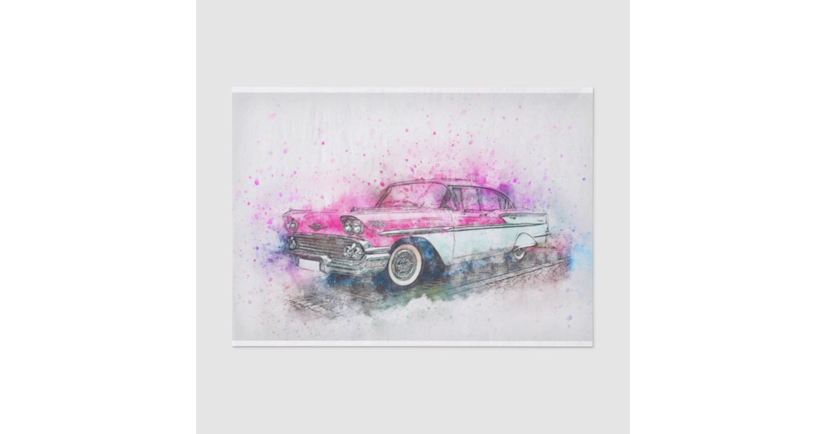 Old Classic Chevrolet Car Watercolor Decoupage Tissue Paper | Zazzle