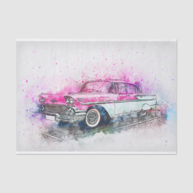 Old Classic Chevrolet Car Watercolor Decoupage Tissue Paper | Zazzle