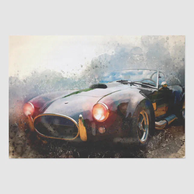 Old Classic Cobra Sports Car Watercolor Decoupage Tissue Paper | Zazzle