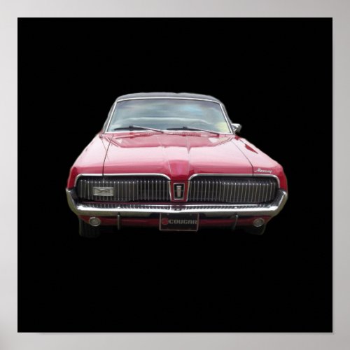Old classic mercury cougar red front end poster