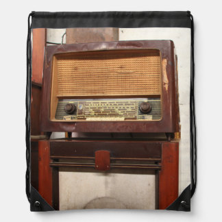 old classic radio made of wood drawstring bag