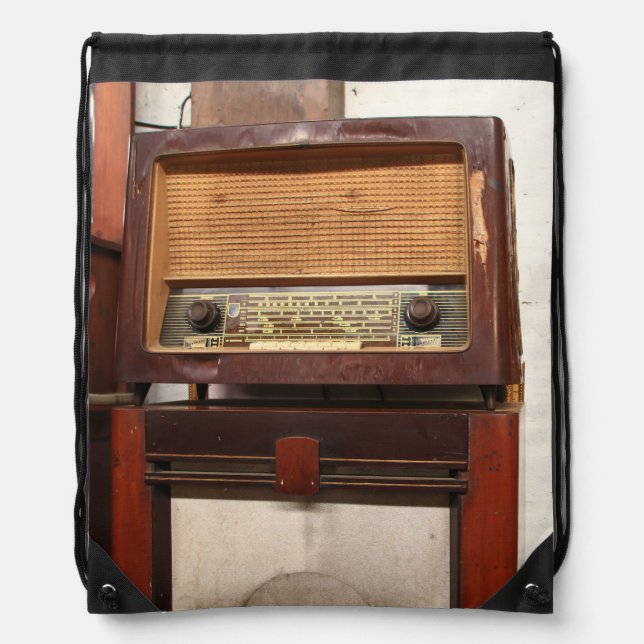 old classic radio made of wood drawstring bag (Front)