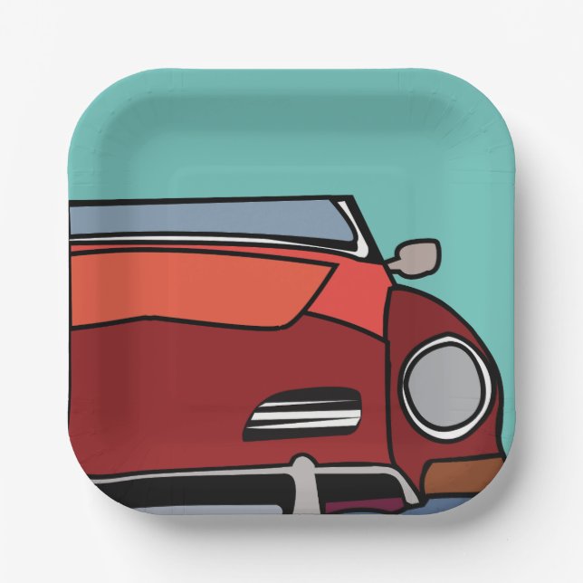Old Classic Vintage Car Birthday Paper Plates (Front)