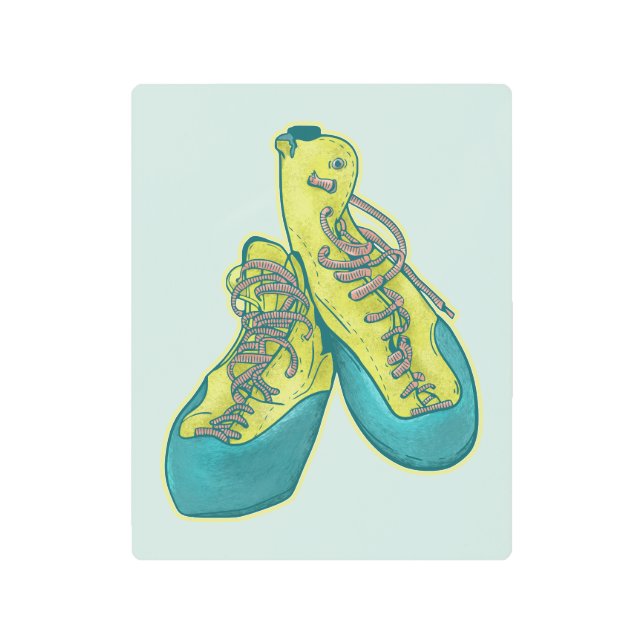 Old climbing shoes rock climbing metal print (Front)