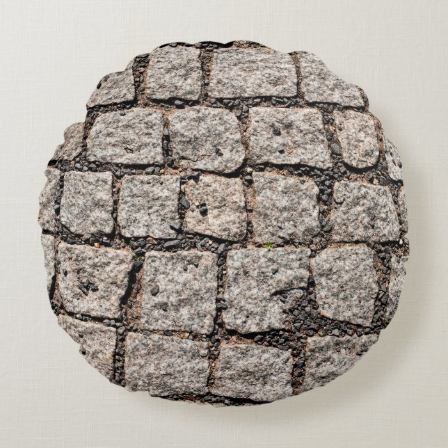 Old cobble stone pattern at the streetabstract,anc round pillow (Front)