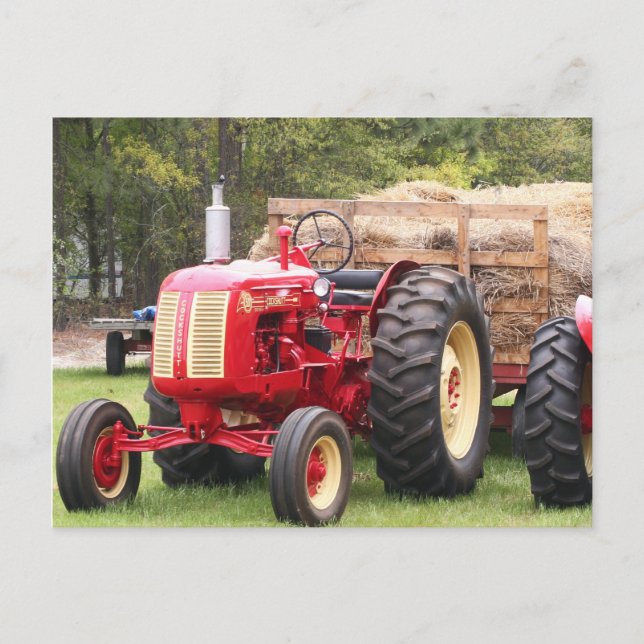 Old Cockshutt Tractor With A Hay Wagon Postcard (Front)