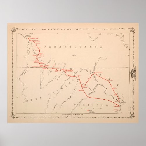 Old Colonel Washington French and Indian War Map  Poster