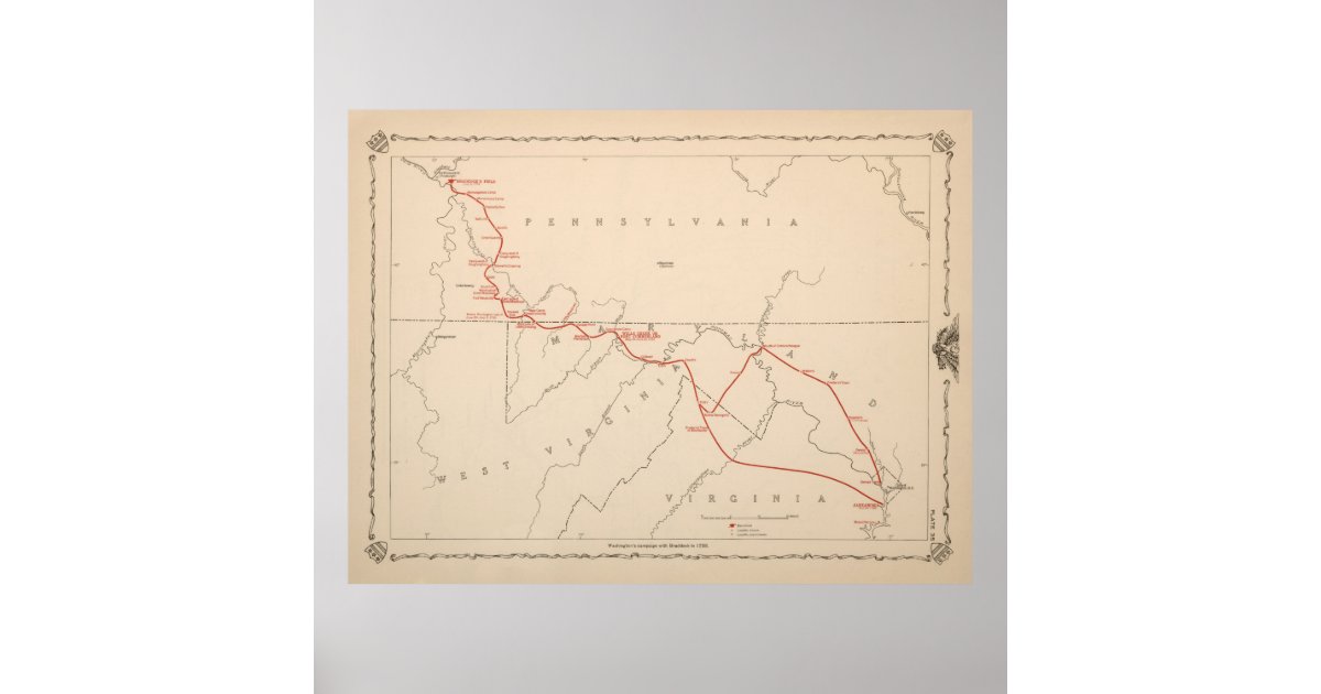 Old Colonel Washington French and Indian War Map Poster | Zazzle Old Colonel Washington French and Indian War Map  Poster | Zazzle