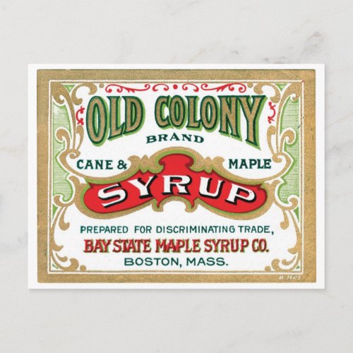 Old Colony Cane  Maple Syrup Vintage Ad Postcard