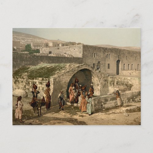 Old colored photo of Marys Well in Nazareth Postcard