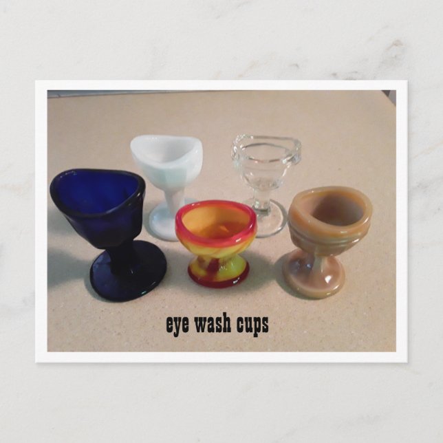 old colorful glass eye wash cups postcard (Front)