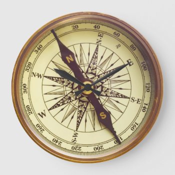 Old Compass Large Clock by elmasca25 at Zazzle