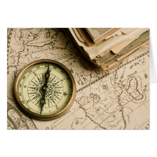 Old Compass Over Ancient Map Cards (Front Horizontal)