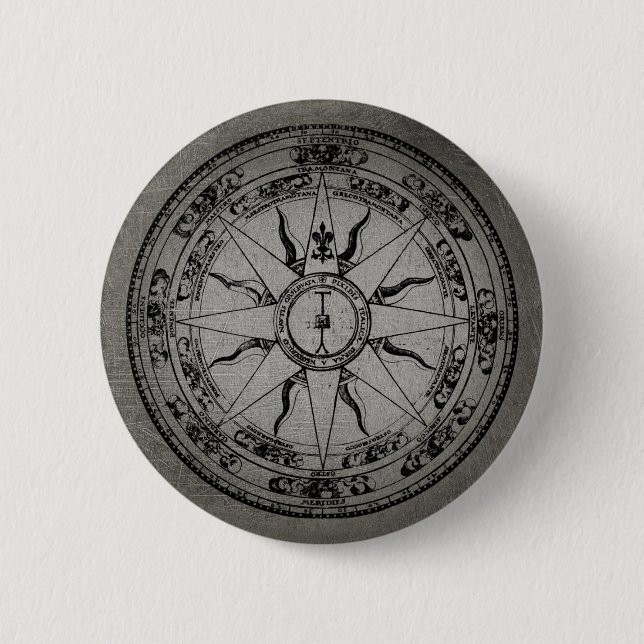 Old Compass Rose (B&W) Pinback Button (Front)