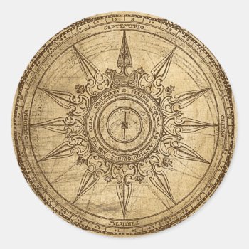 Old Compass Rose Classic Round Sticker by opheliasart at Zazzle