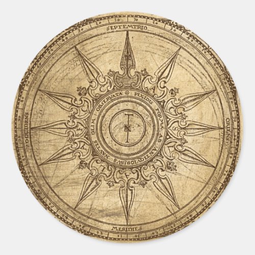 Old Compass Rose Classic Round Sticker